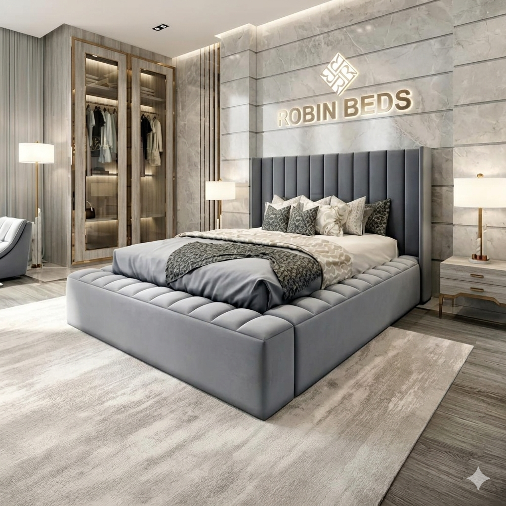 Luxury Wingback Upholstered Bed Frame – Modern Velvet Bed with Panel Headboard | Robin Beds UK