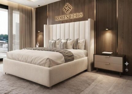 Luxury Velvet Wingback Bed Frame – Tall Upholstered Headboard UK