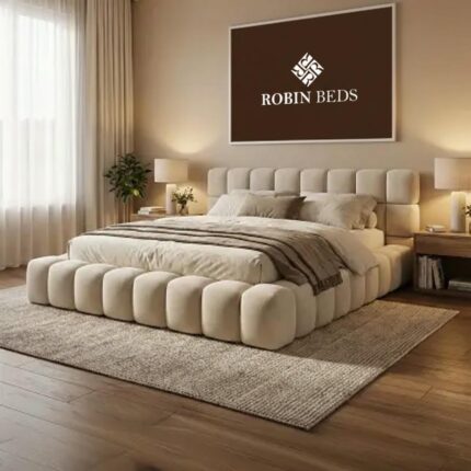 Luxury Wingback Upholstered Bed Frame – Modern Velvet Bed with Panel Headboard | Robin Beds UK