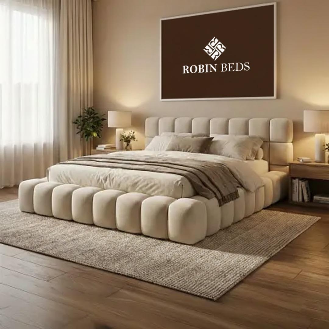 Luxury Wingback Upholstered Bed Frame – Modern Velvet Bed with Panel Headboard | Robin Beds UK