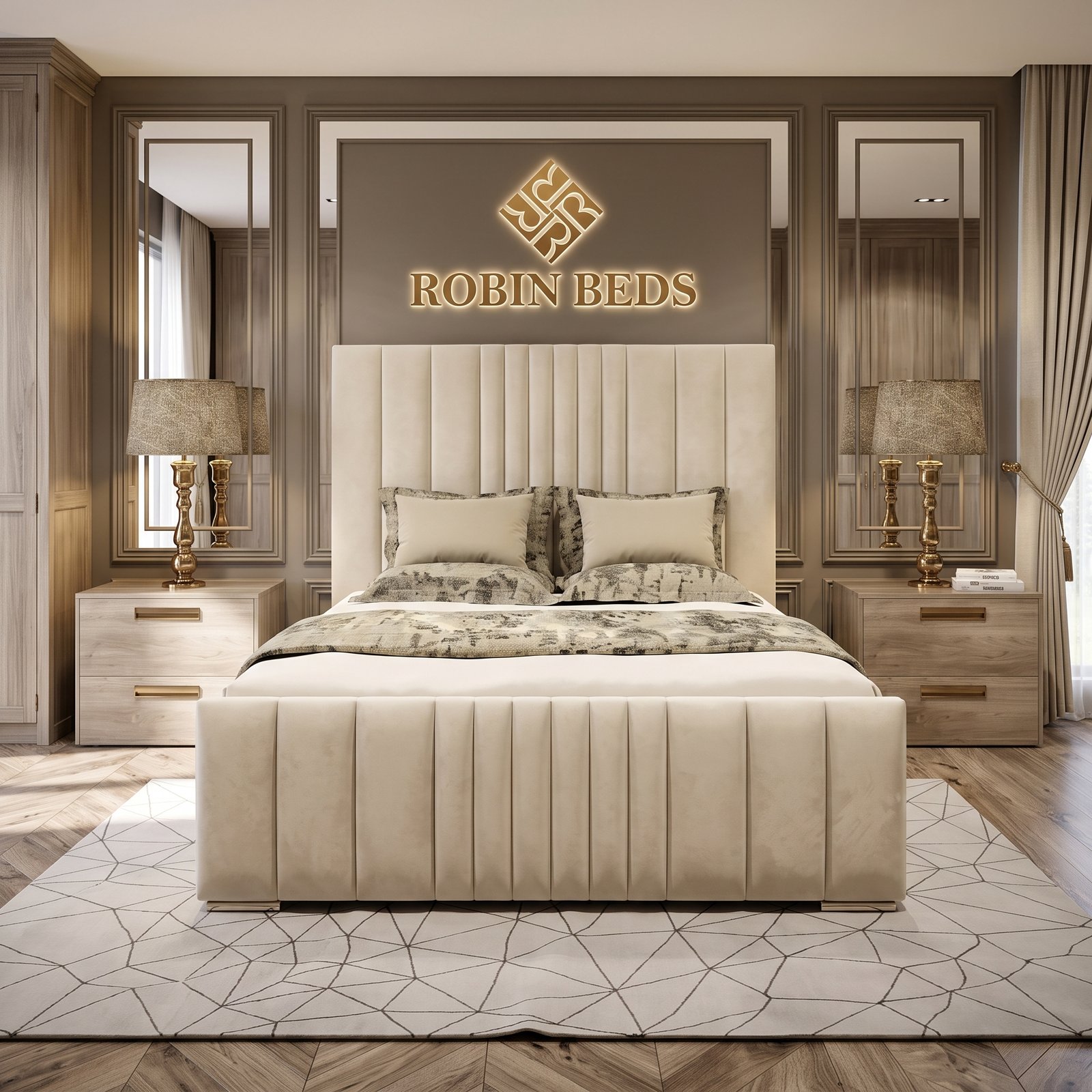 Manhattan Panal Bed Frame (Optional Ottoman Storage & Mattress)