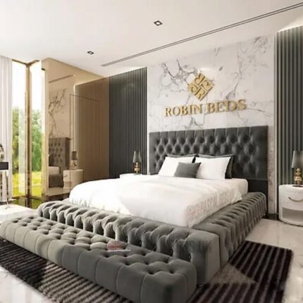 Luxury Wingback Upholstered Bed Frame – Modern Velvet Bed with Panel Headboard | Robin Beds UK 4