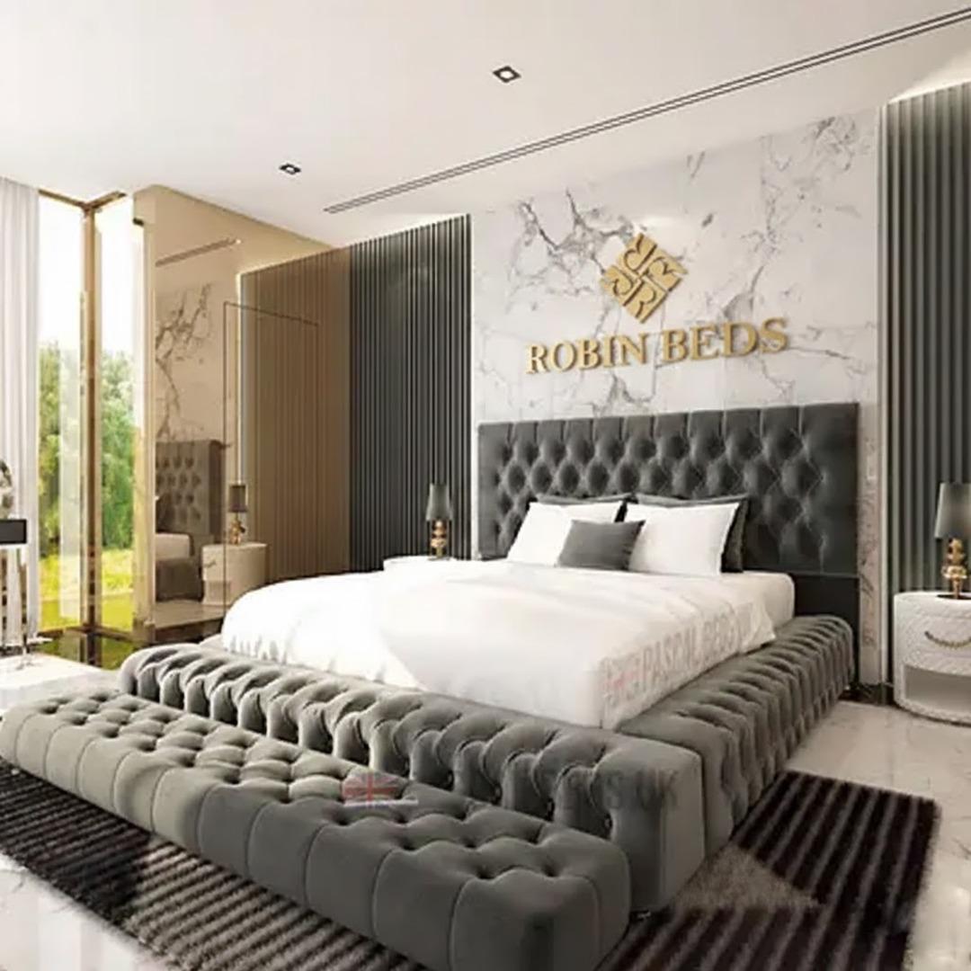 Luxury Wingback Upholstered Bed Frame – Modern Velvet Bed with Panel Headboard | Robin Beds UK 4