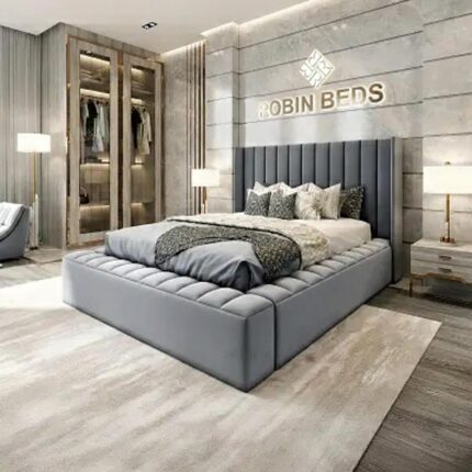 Luxury Wingback Upholstered Bed Frame – Modern Velvet Bed with Panel Headboard | Robin Beds UK 13