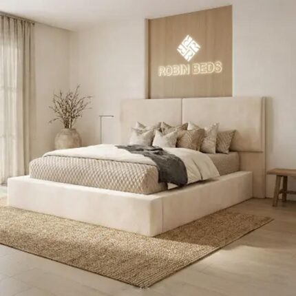 Luxury Wingback Upholstered Bed Frame – Modern Velvet Bed with Panel Headboard | Robin Beds UK 7