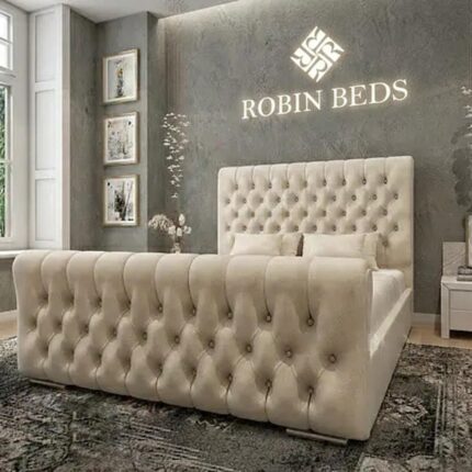 Luxury Wingback Upholstered Bed Frame – Modern Velvet Bed with Panel Headboard | Robin Beds UK 9