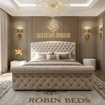 Luxury Wingback Upholstered Bed Frame – Modern Velvet Bed with Panel Headboard | Robin Beds UK 12